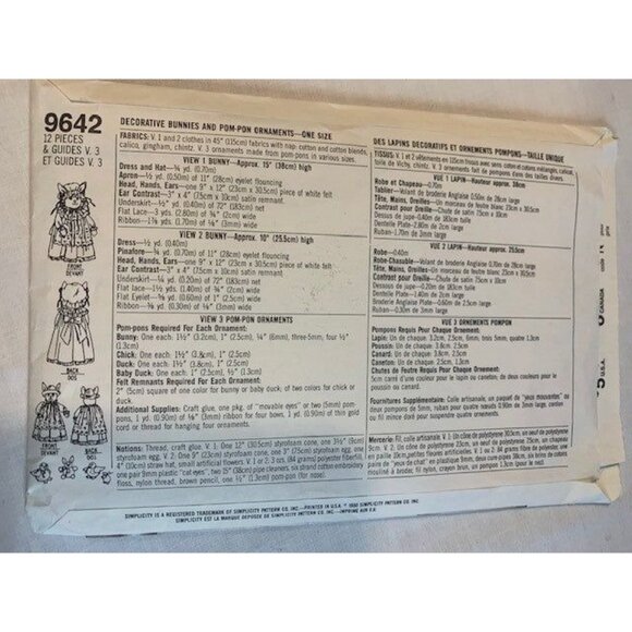 Simplicity Crafts 9642 Decorative Bunnies & Ornaments Pattern 1990 - Picture 2 of 2